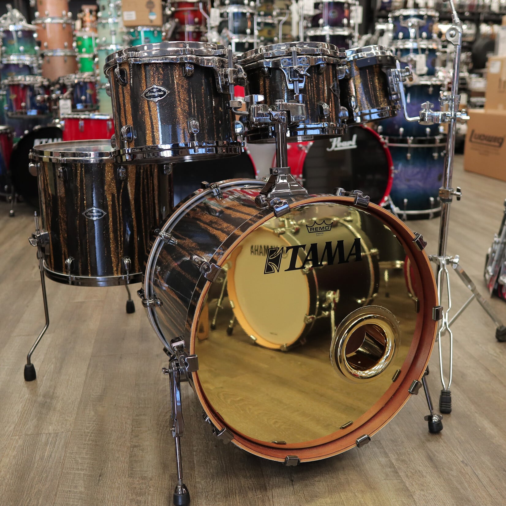Tama Pre-Owned Tama Starclassic Birch/ Bubinga 5-Piece Shell Pack 8/10/12/16/22 (Yellowed "Black Clouds Silver Linings" Wrap)