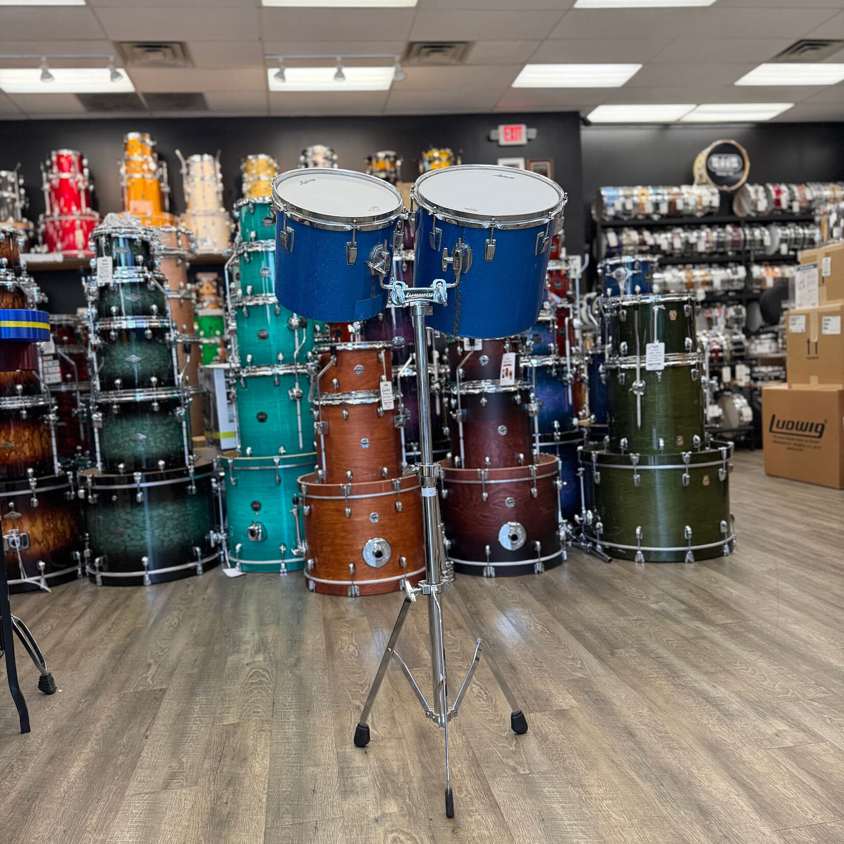 Ludwig Vintage 70s Ludwig Concert Toms w/Stand 10",12"(Blue Sparkle)