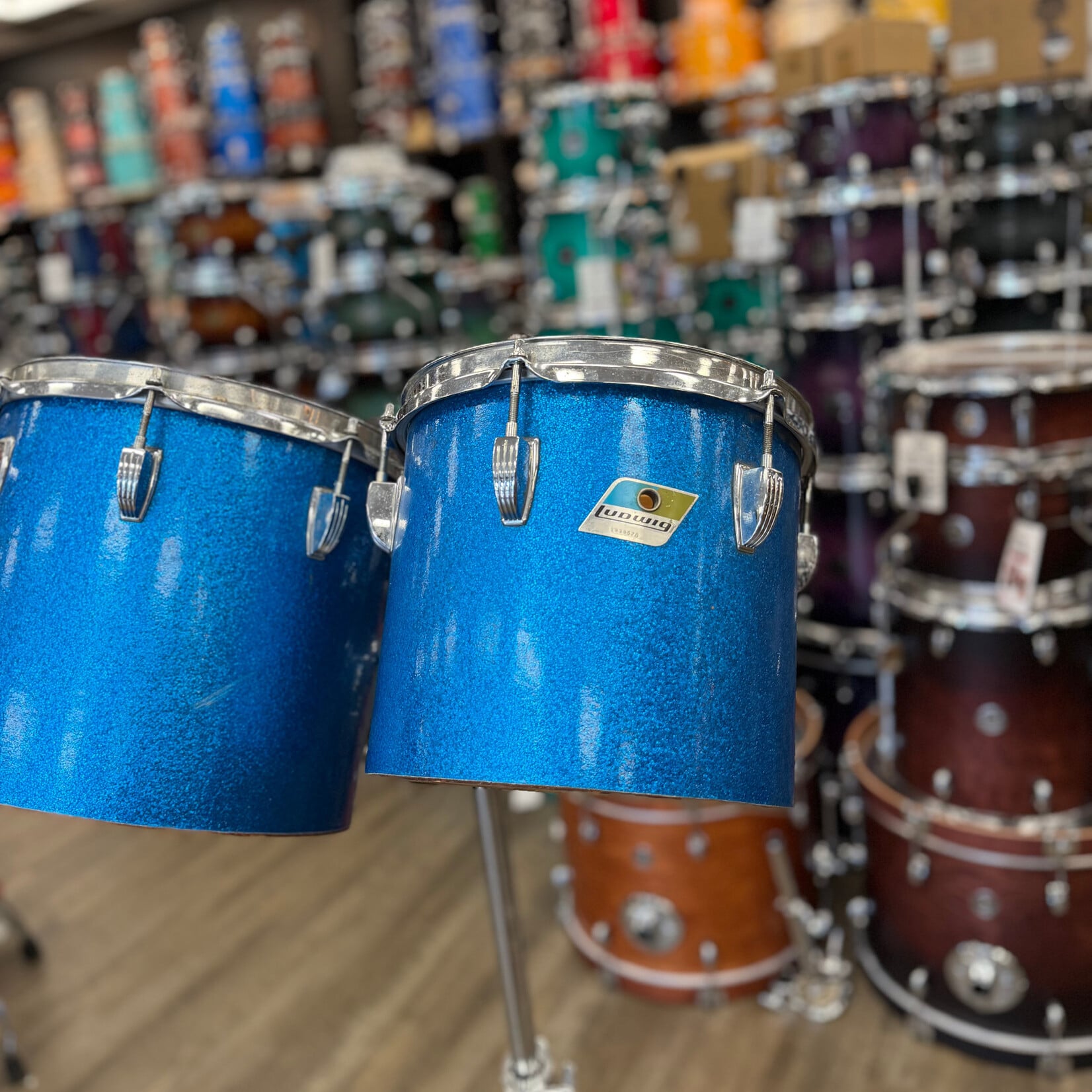 Ludwig Vintage 70s Ludwig Concert Toms w/Stand 10",12"(Blue Sparkle)