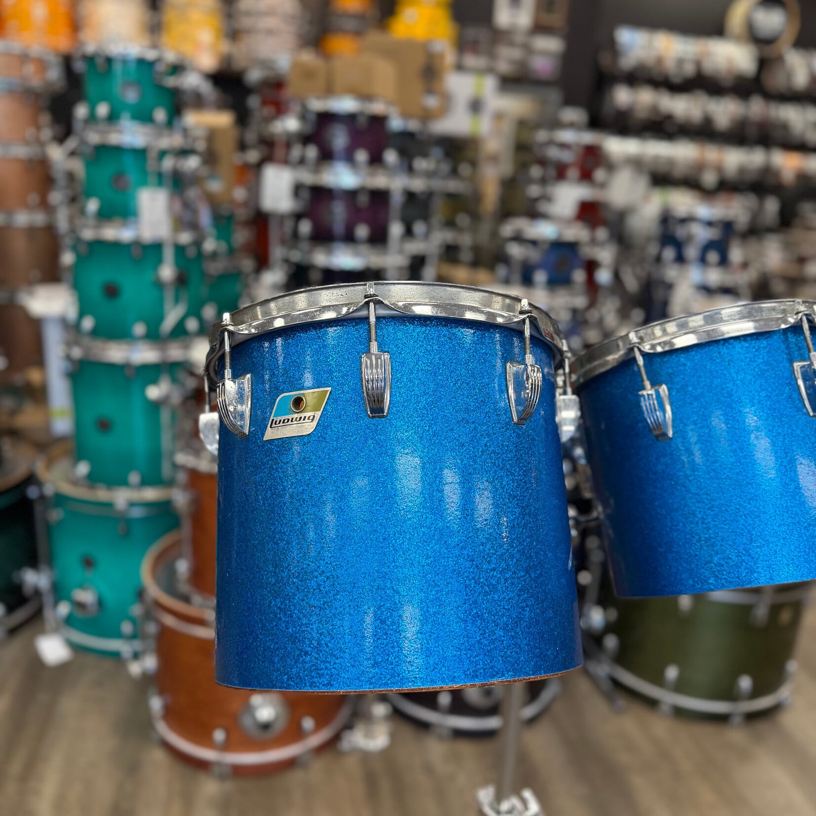 Ludwig Vintage 70s Ludwig Concert Toms w/Stand 10",12"(Blue Sparkle)