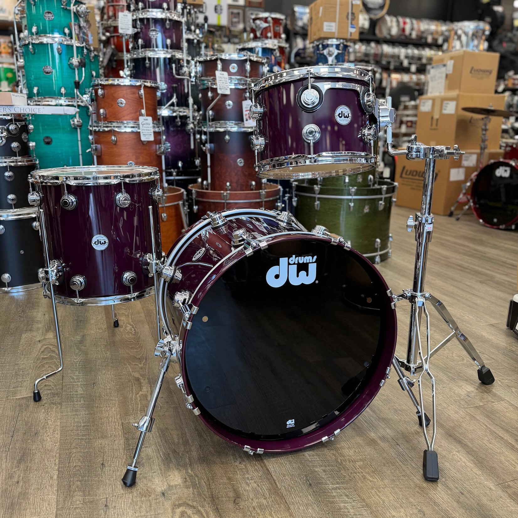 DW DW Collector's Series "333" Maple 3-Piece Shell Pack 20/12/14" (Transparent Candy Purple w/ Chrome Hardware)