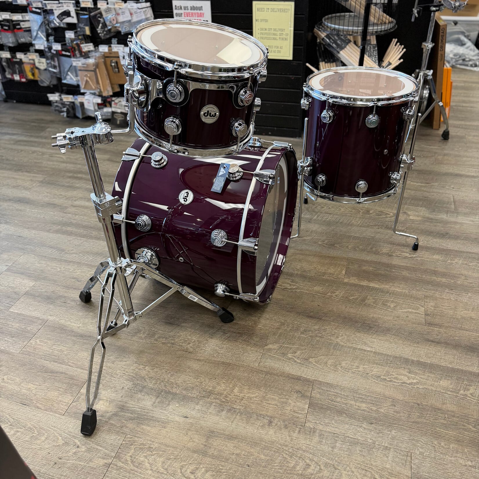 DW DW Collector's Series "333" Maple 3-Piece Shell Pack 20/12/14" (Transparent Candy Purple w/ Chrome Hardware)