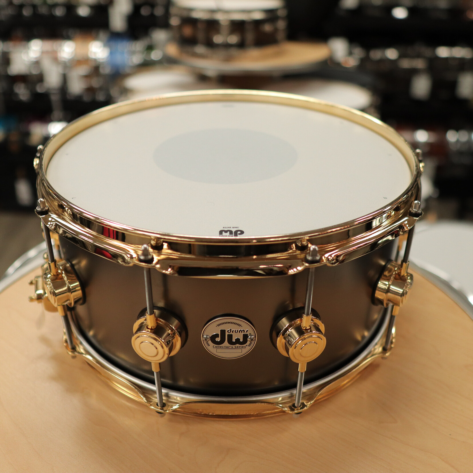 DW Pre-Owned DW Collector's Series Satin Black Nickel Over Brass 6.5x14 Snare Drum w/Gold Hardware
