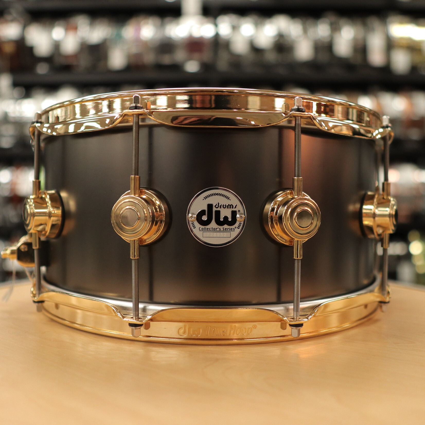 DW Pre-Owned DW Collector's Series Satin Black Nickel Over Brass 6.5x14 Snare Drum w/Gold Hardware
