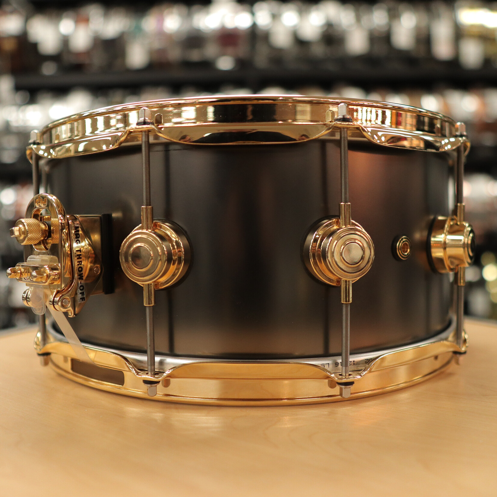 DW Pre-Owned DW Collector's Series Satin Black Nickel Over Brass 6.5x14 Snare Drum w/Gold Hardware