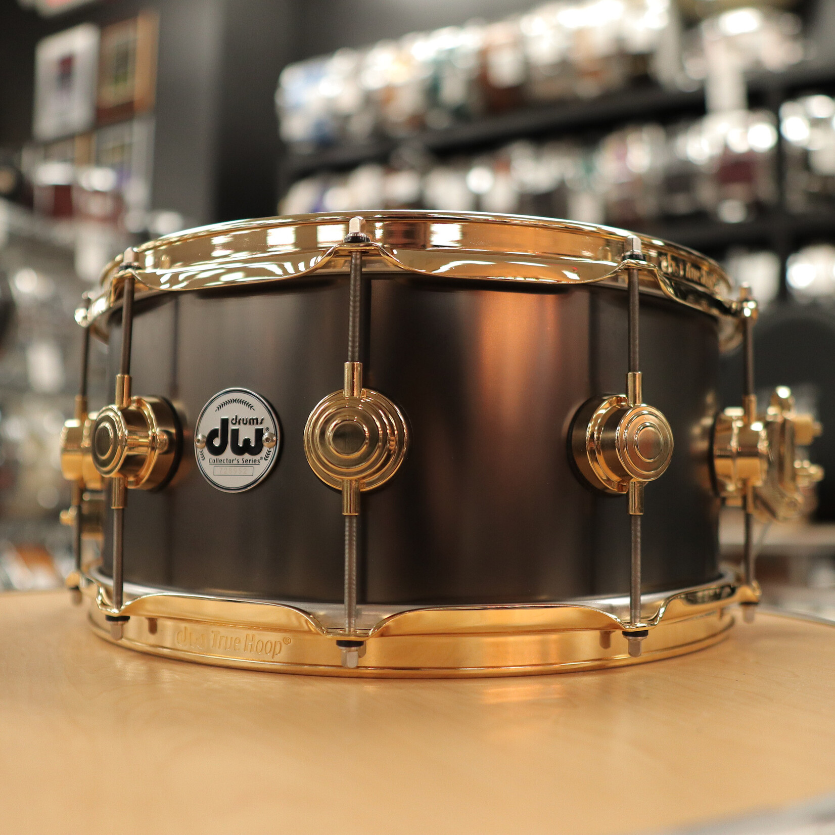 DW Pre-Owned DW Collector's Series Satin Black Nickel Over Brass 6.5x14 Snare Drum w/Gold Hardware