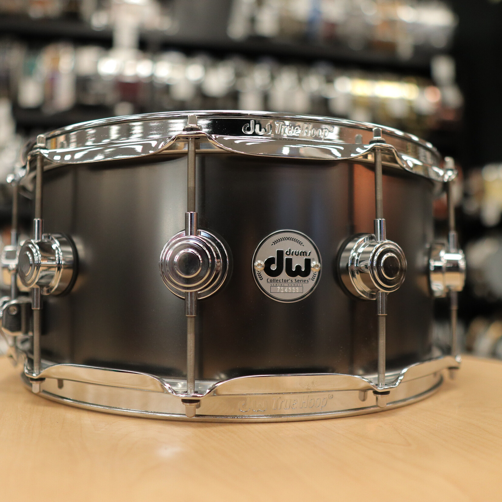DW Pre-Owned DW Collector's Series Satin Black Nickel Over Brass 6.5x14 Snare Drum w/Chrome Hardware