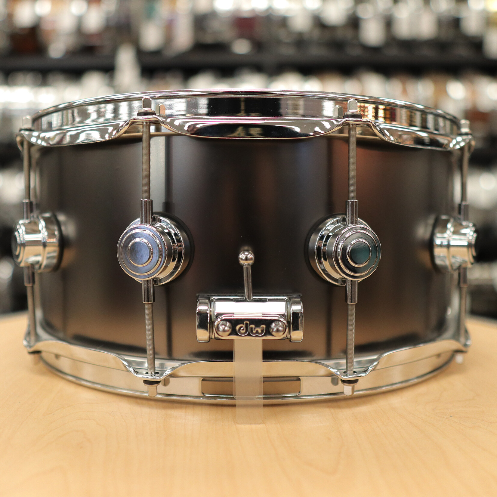DW Pre-Owned DW Collector's Series Satin Black Nickel Over Brass 6.5x14 Snare Drum w/Chrome Hardware