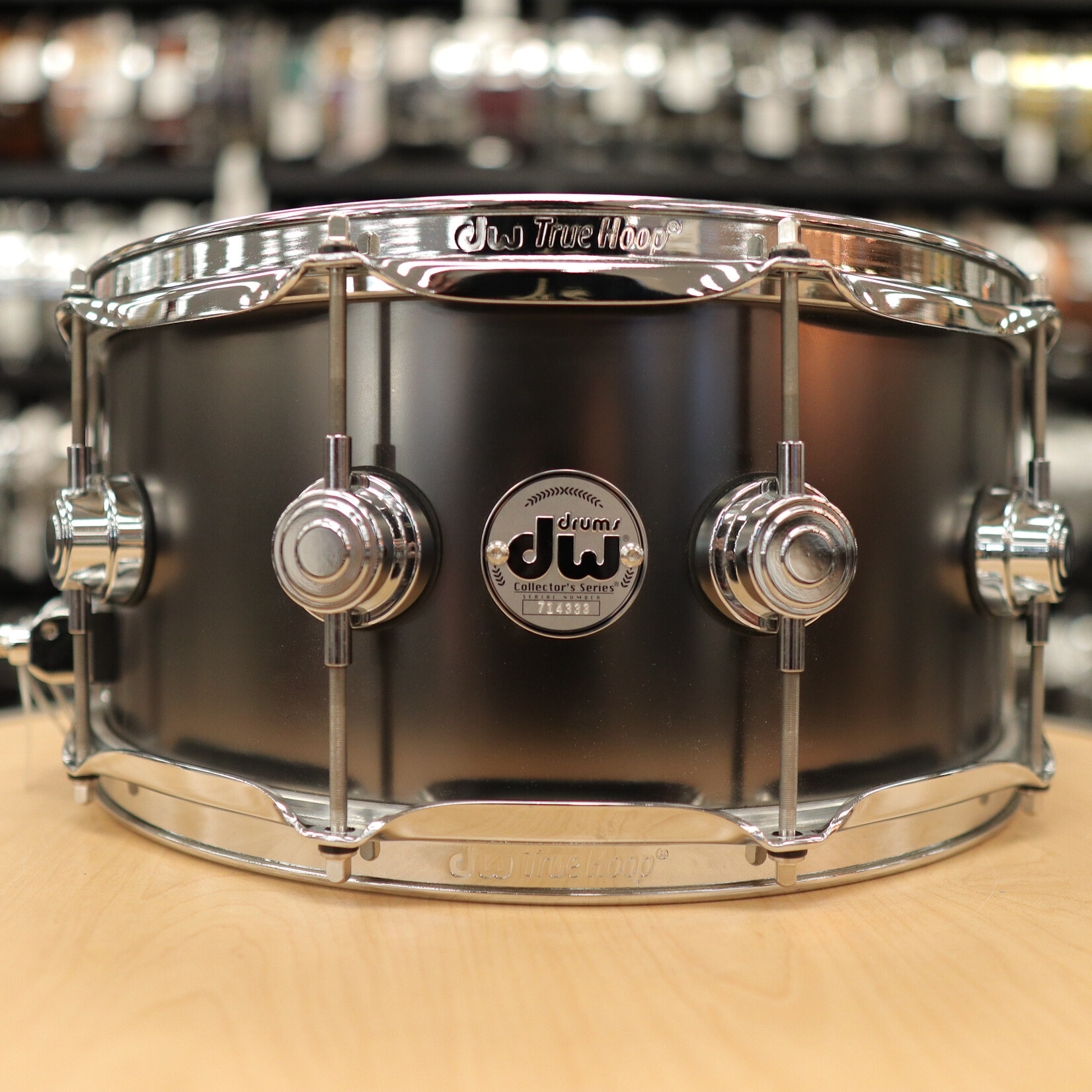 DW Pre-Owned DW Collector's Series Satin Black Nickel Over Brass 6.5x14 Snare Drum w/Chrome Hardware