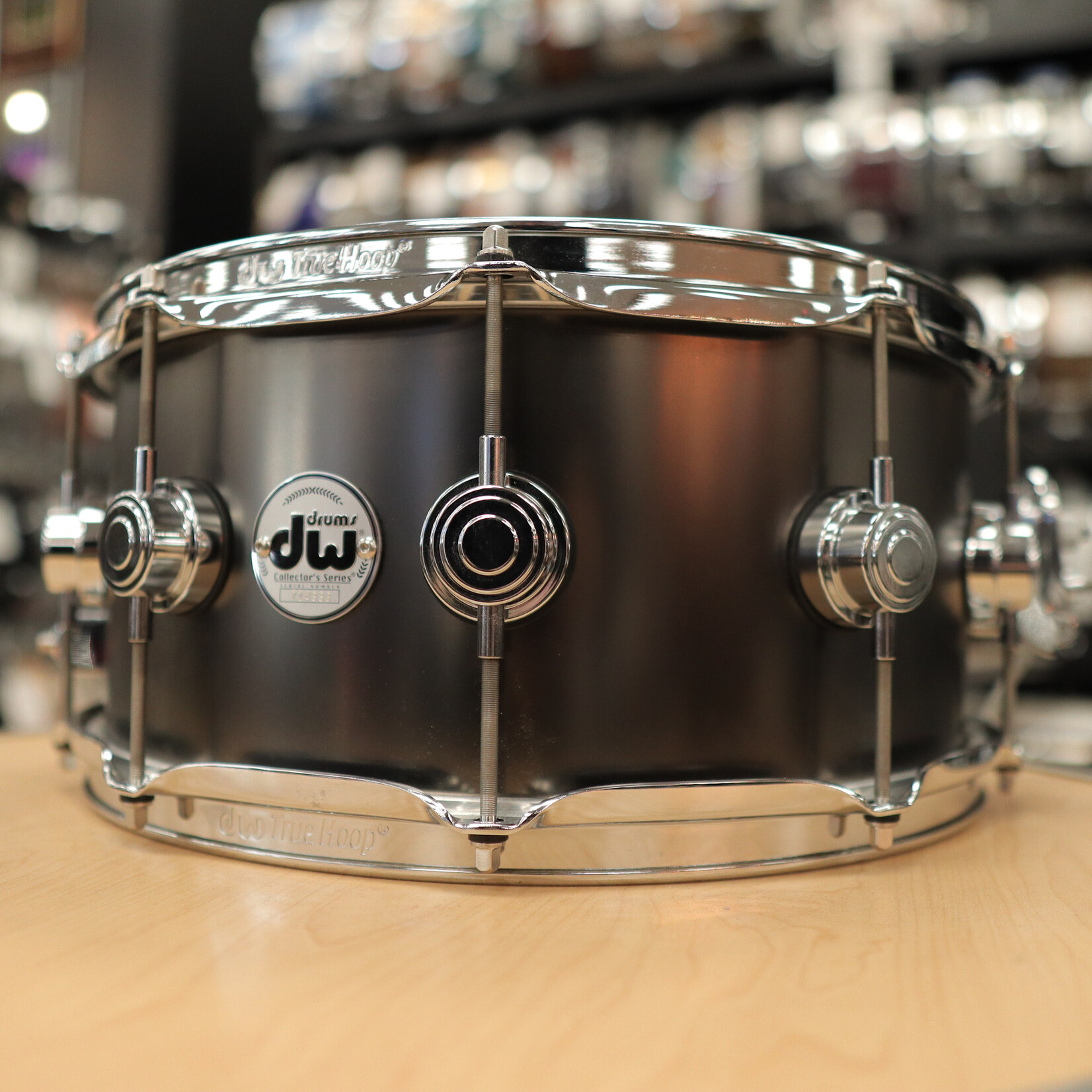 DW Pre-Owned DW Collector's Series Satin Black Nickel Over Brass 6.5x14 Snare Drum w/Chrome Hardware