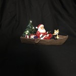 10x5" LED Santa in Canoe w/Fox & Bear (box)