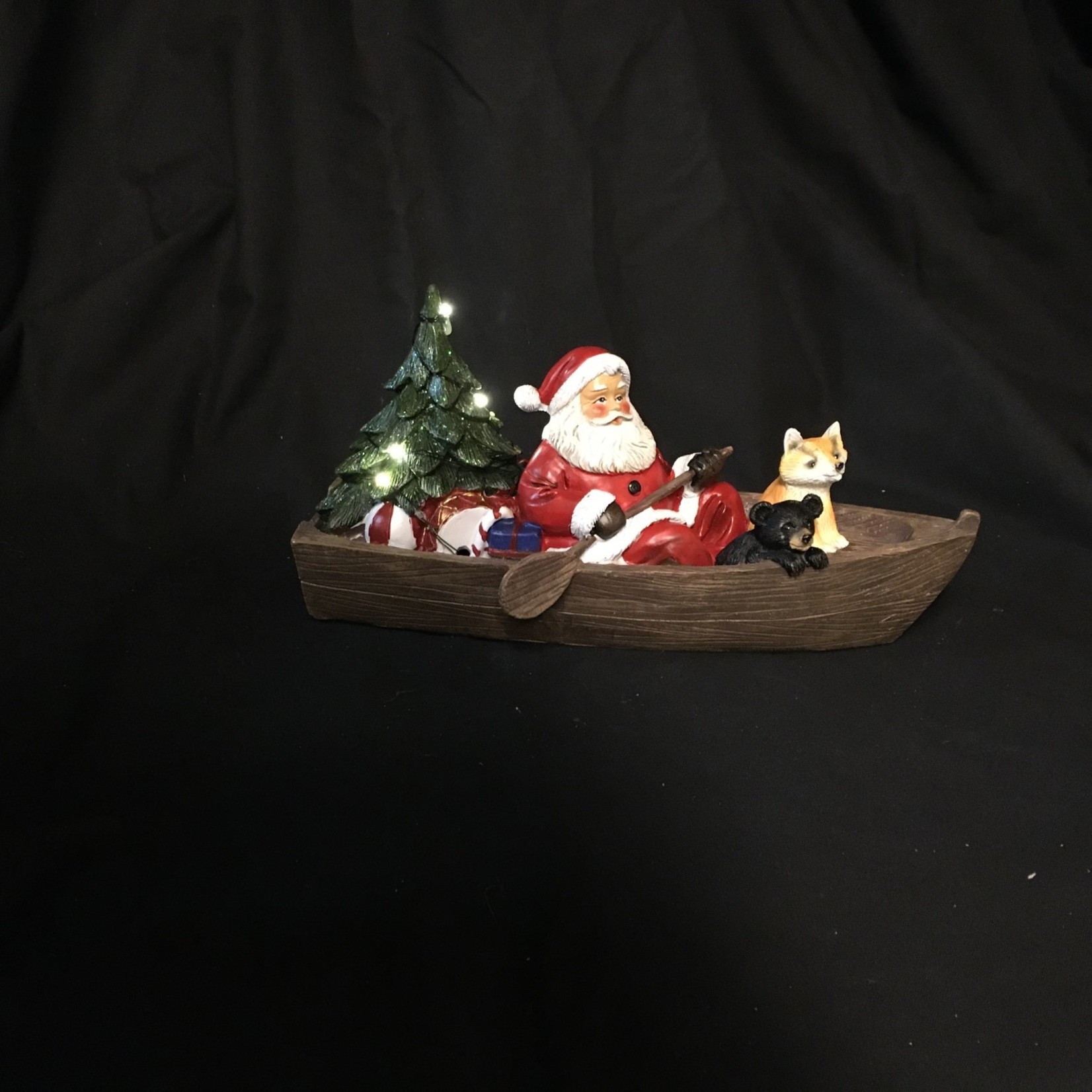 10x5" LED Santa in Canoe w/Fox & Bear (Box)