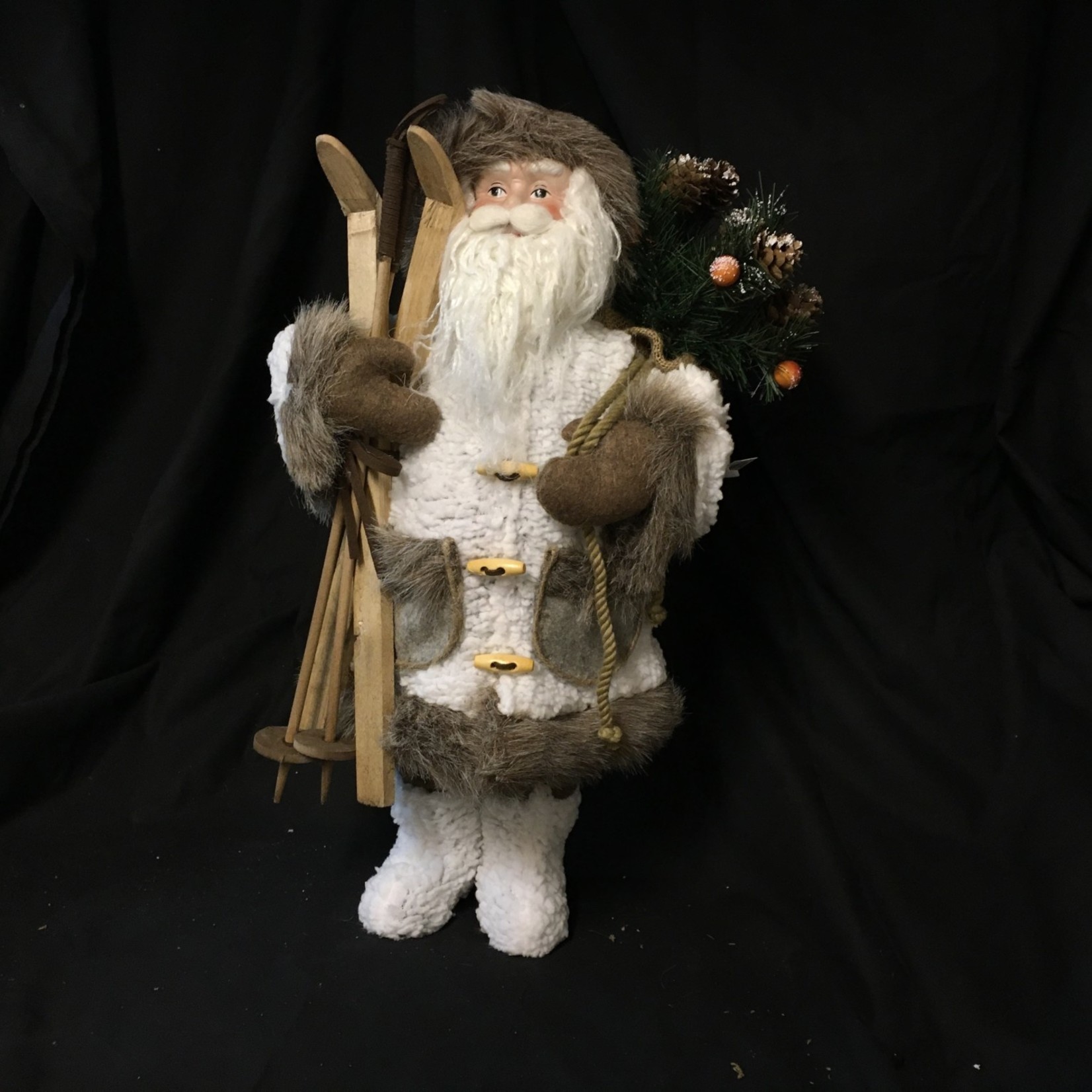 18" White Santa w/Cross Country Skis