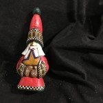 9" Carved Santa w/Checkerboard Trim