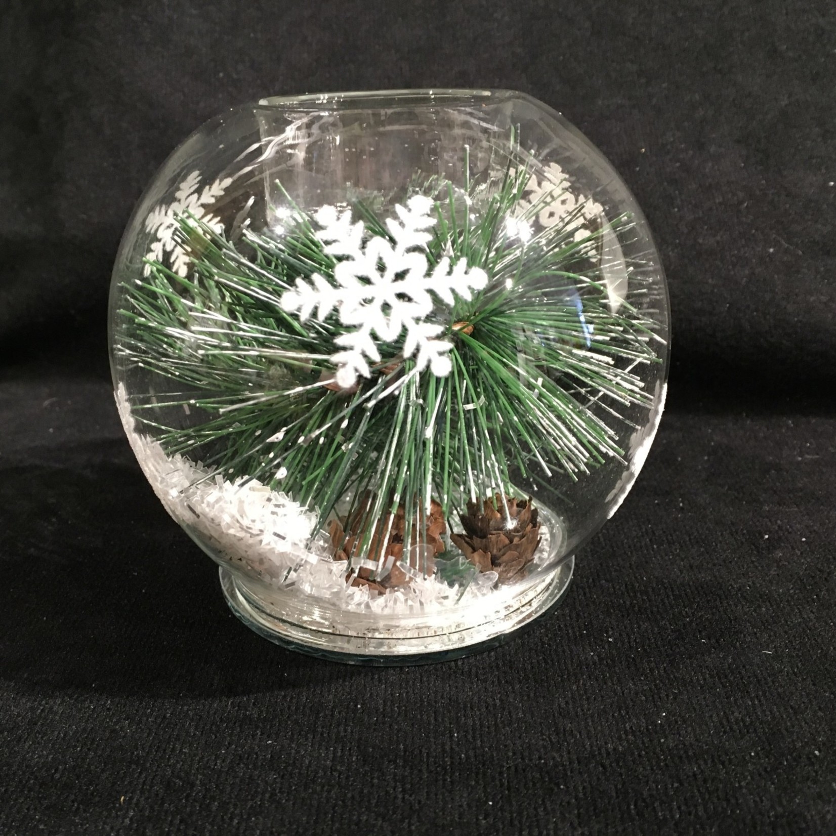 **4” Glass Pine Bough & Snow Votive