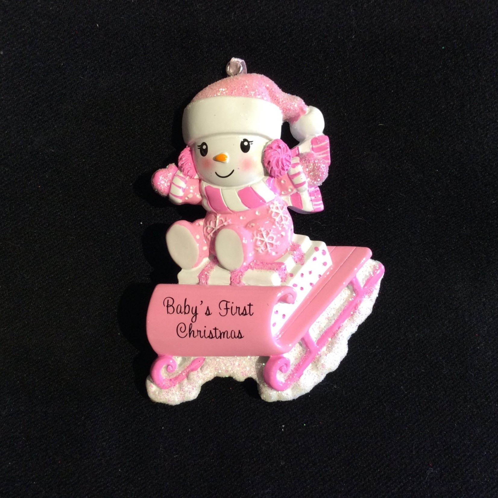 Snowbaby on Sled Orn - Pink
