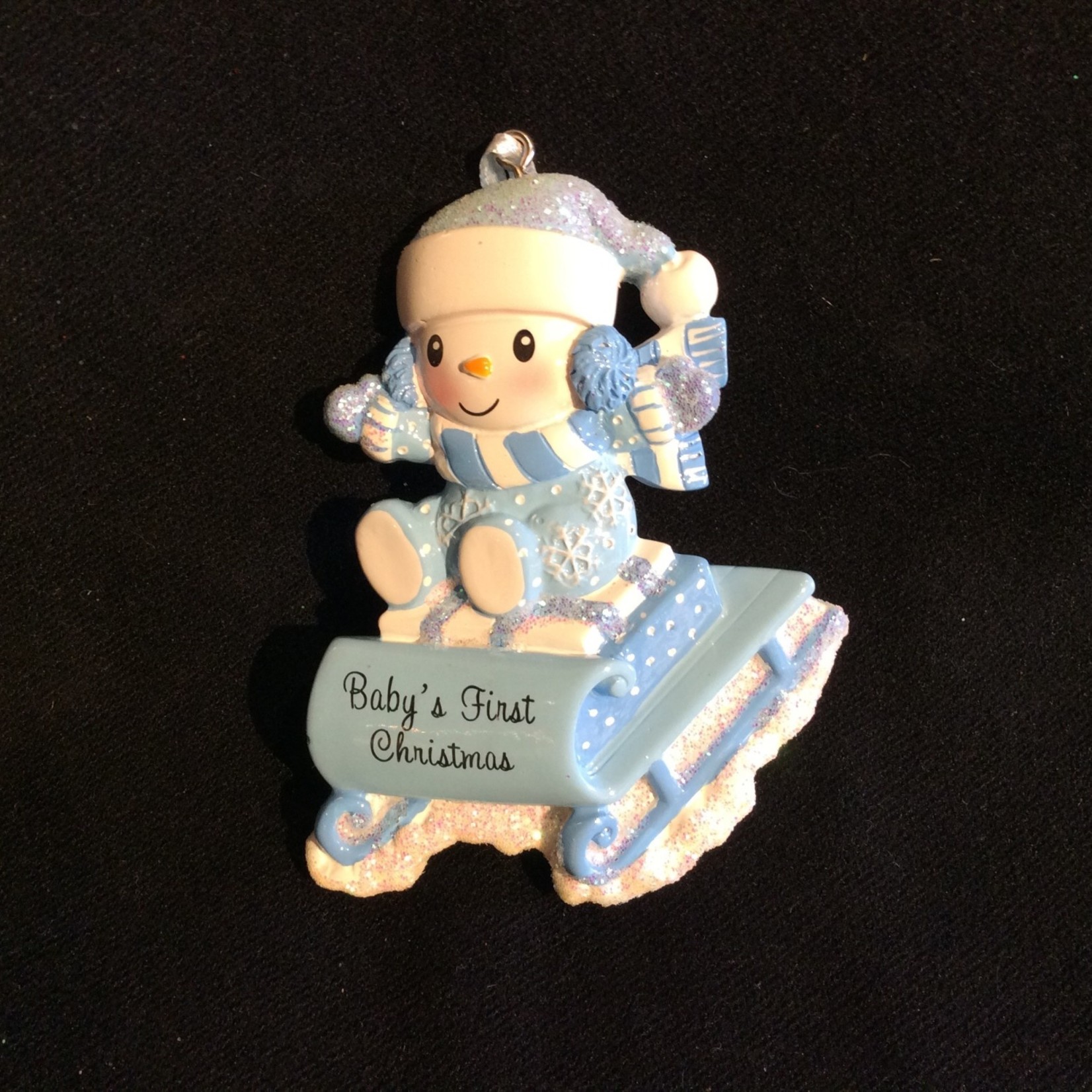 Snowbaby on Sled Orn - Blue