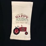 **Happy Holidays Tractor Tea Towel