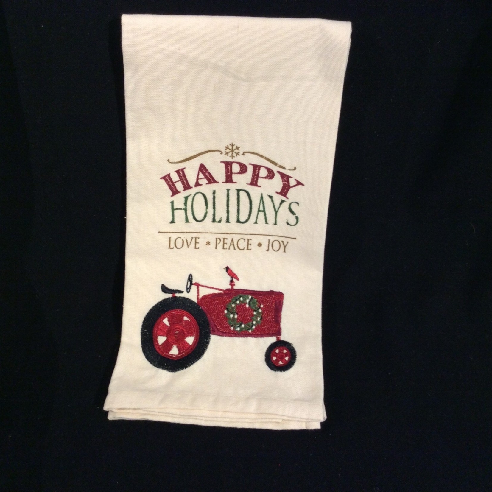 Happy Holidays Tractor Tea Towel