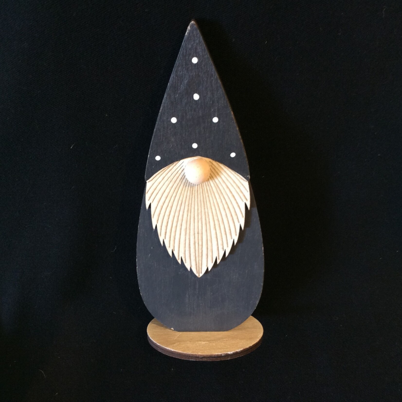 **9" Black & White Wooden Gnome Santa Figurine