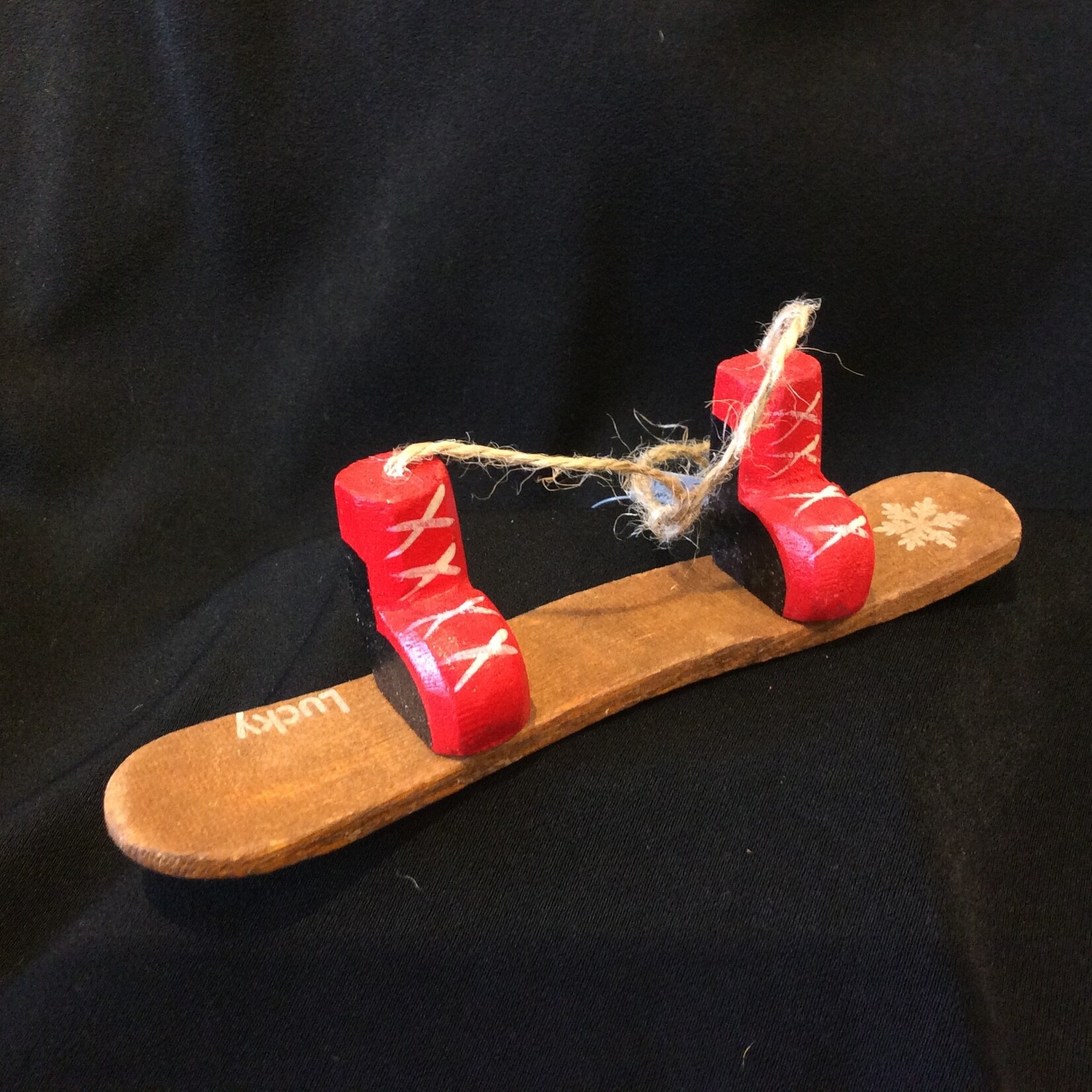 Wood Snowboard w/Red Boots Orn