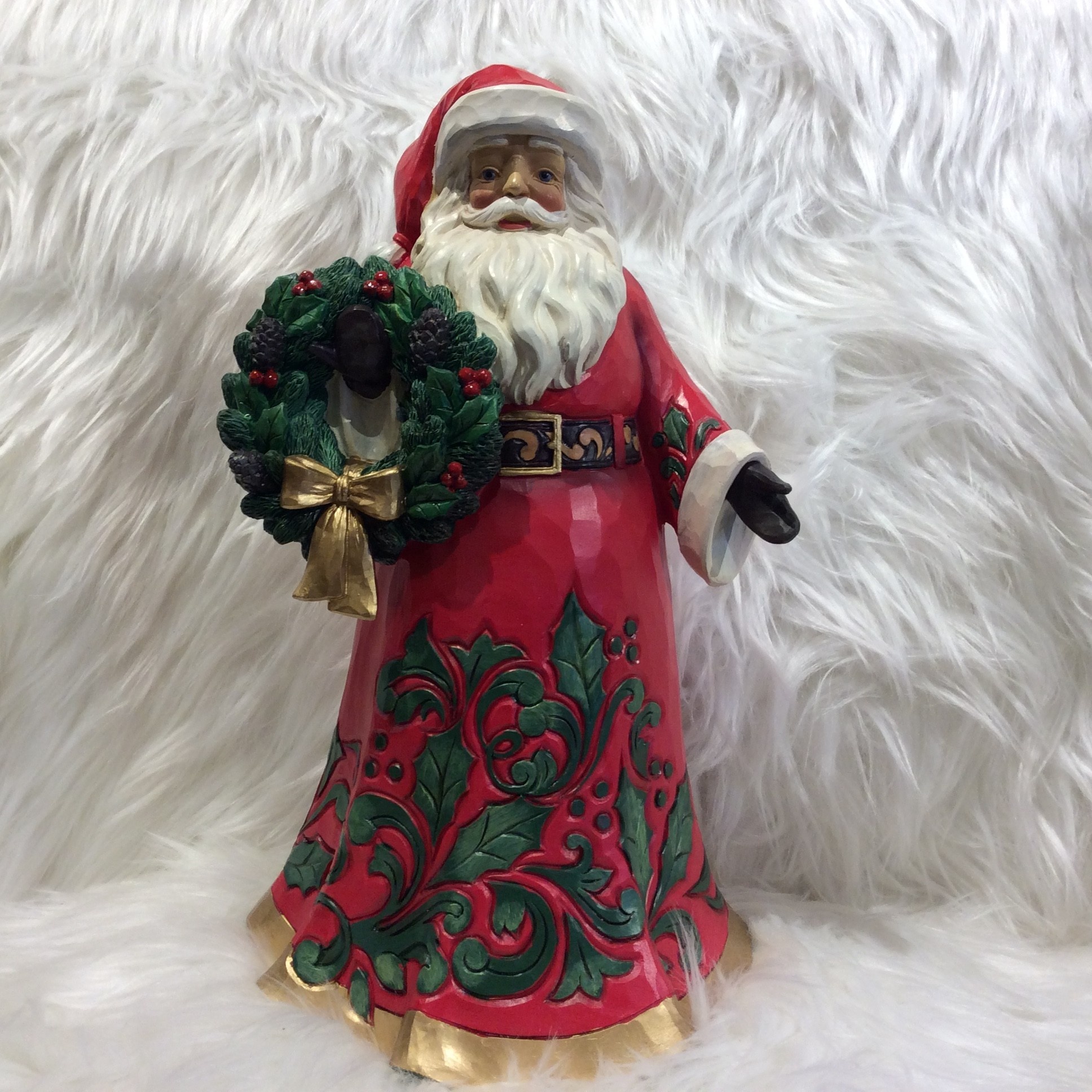 Jim Shore 12" Jolly Santa w/Holly Wreath Christmas Tyme