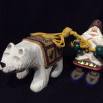 6" Carved Skiing Santa w/Polar Bear