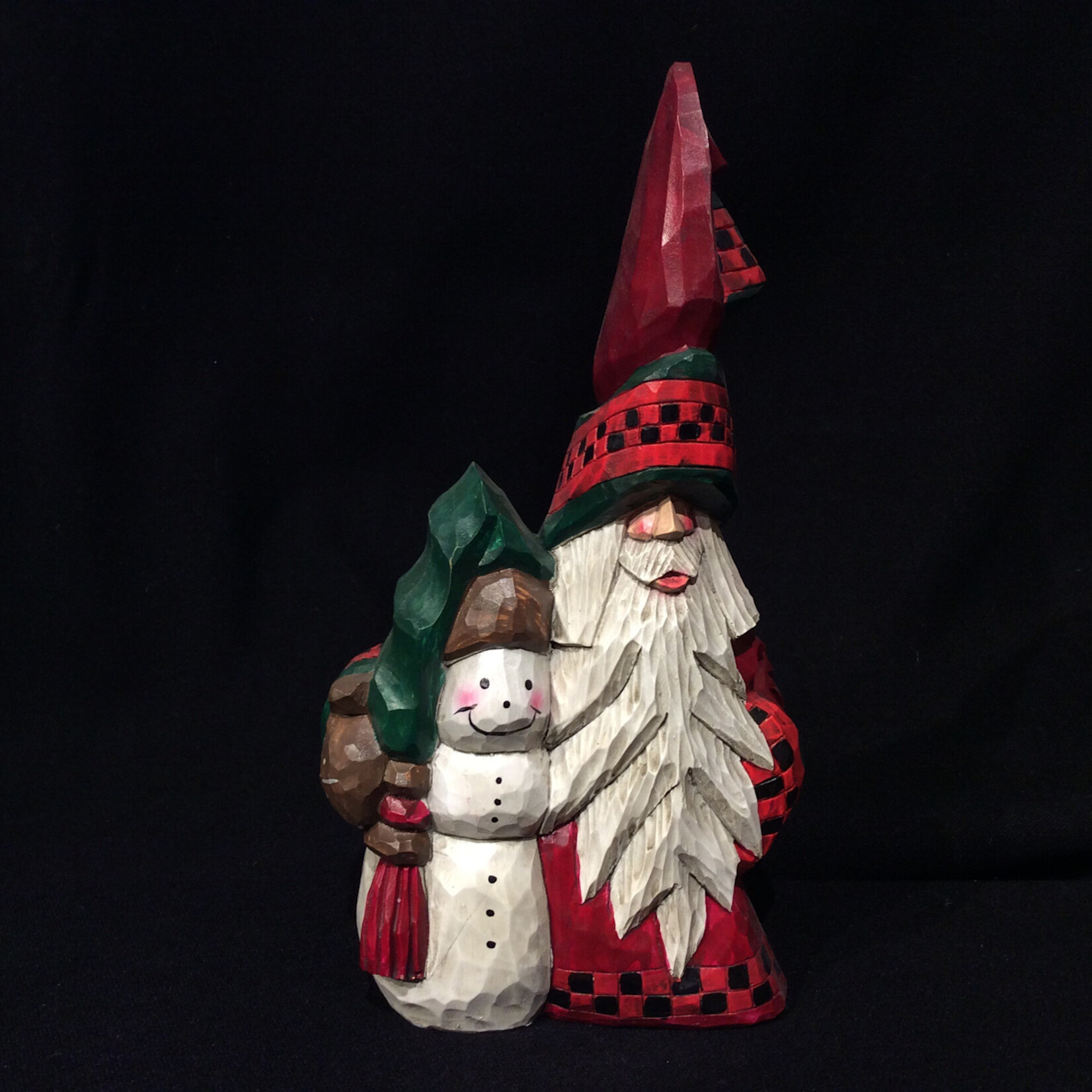 9" Carved Best Friends Tall Hat Santa