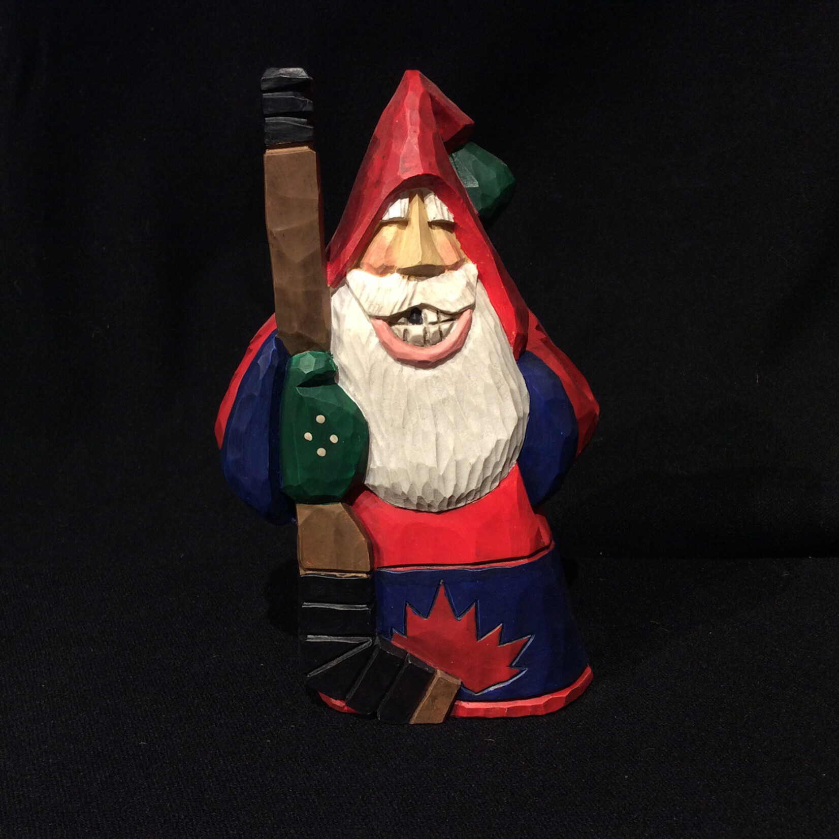 6" Carved Canadian Hockey Santa
