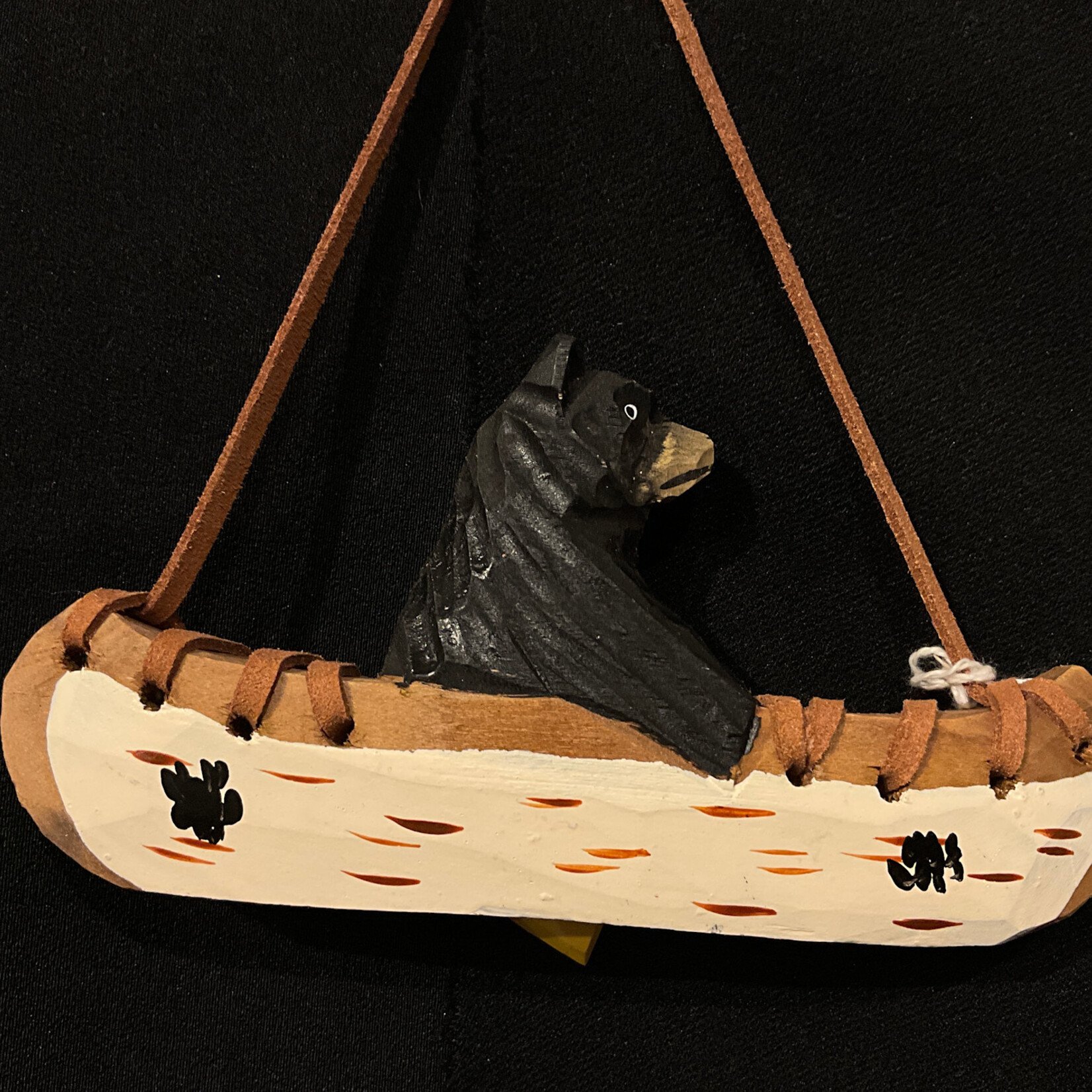 Carved Bear in Canoe Ornament