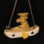 Carved Moose in Canoe Ornament