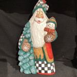 12" Carved Father Christmas w/Snowman