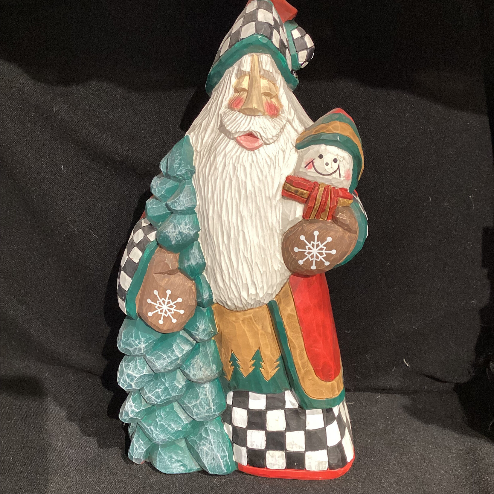 12" Carved Father Christmas w/Snowman