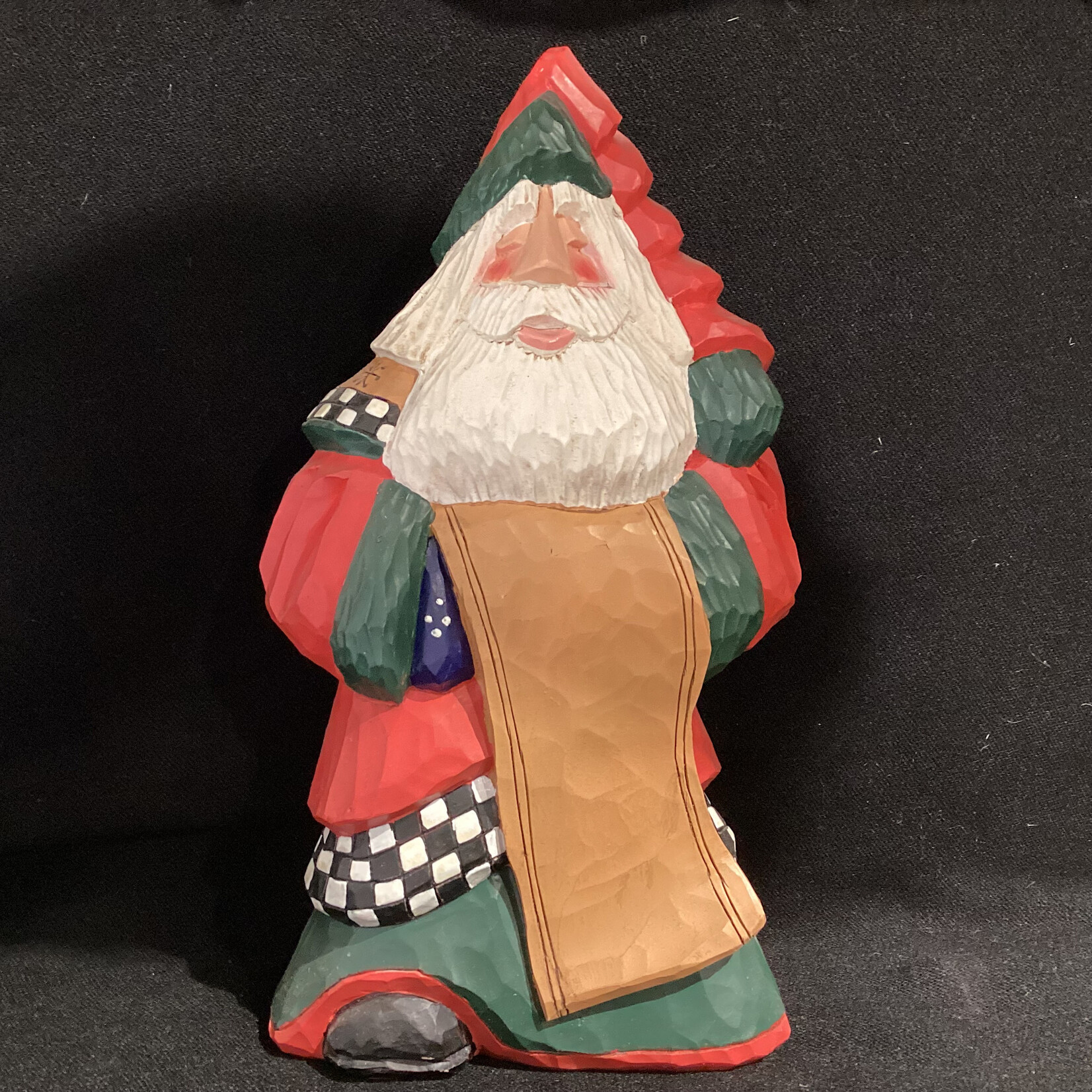 9" Carved Santa w/List