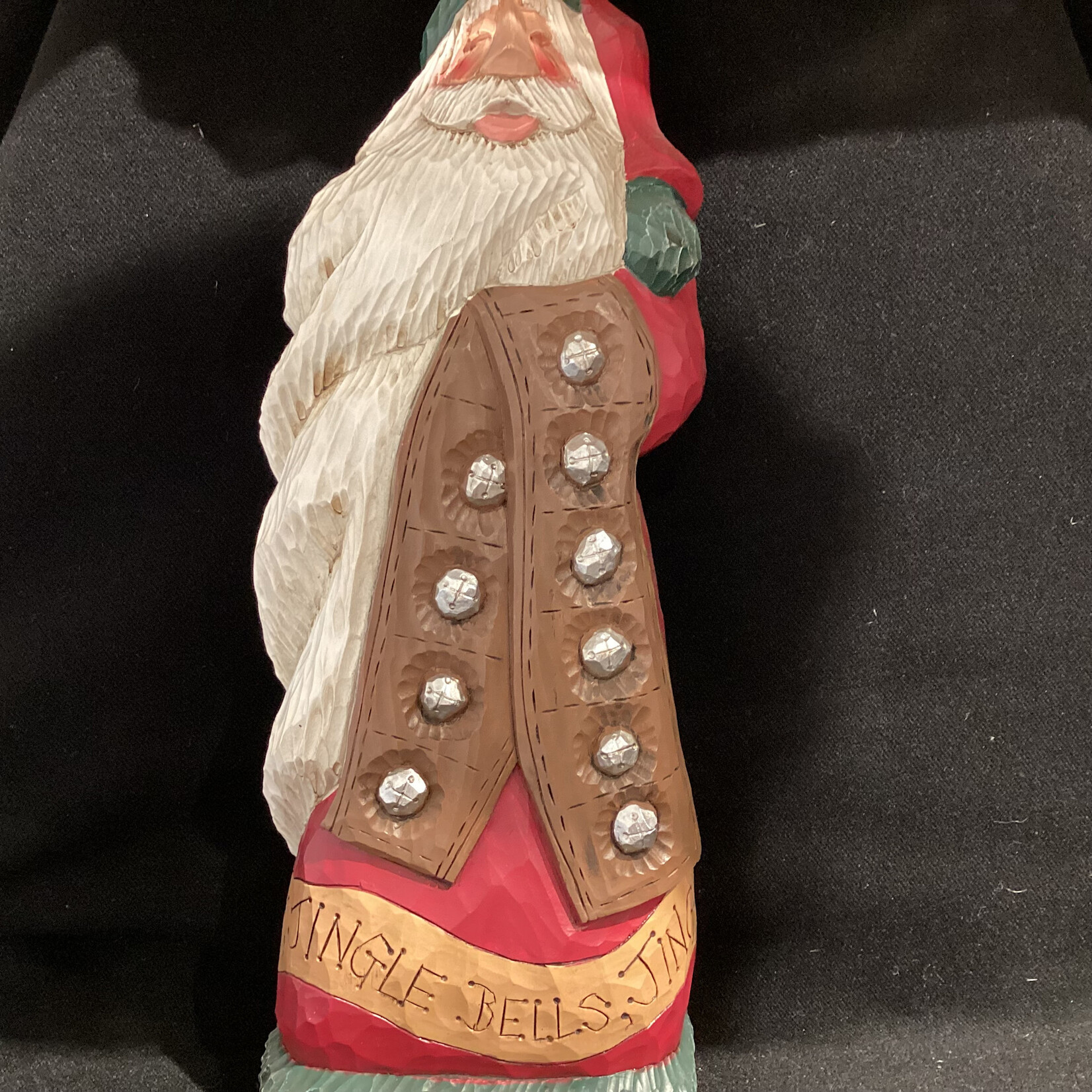 11.5" Sleigh Bell Carved Santa