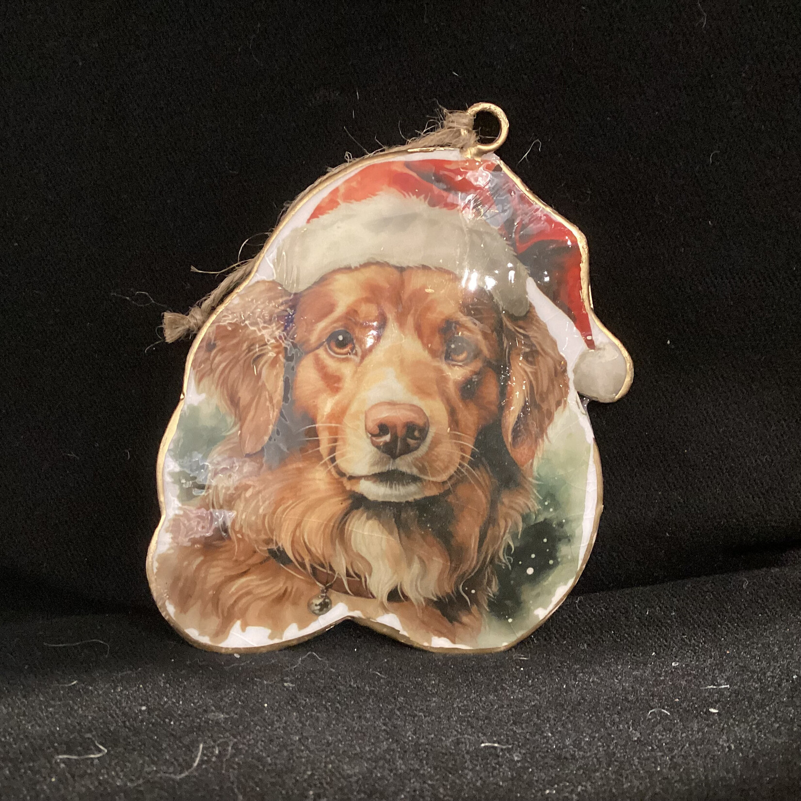 Metal Dog W/Santa Hat Orn