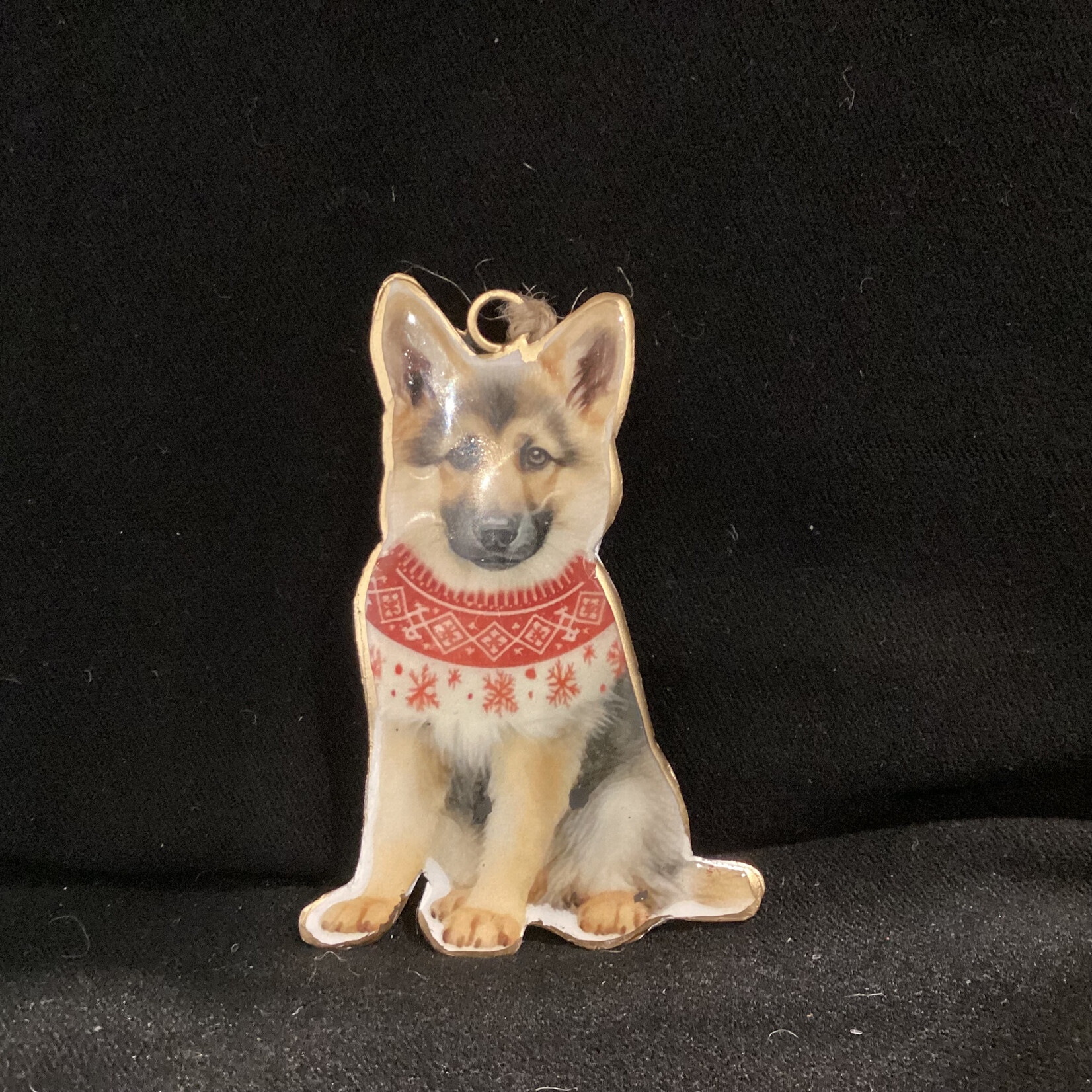 Metal Shepherd Pup in Sweater Orn