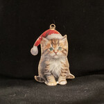 Metal Kitten w/Santa Hat Orn