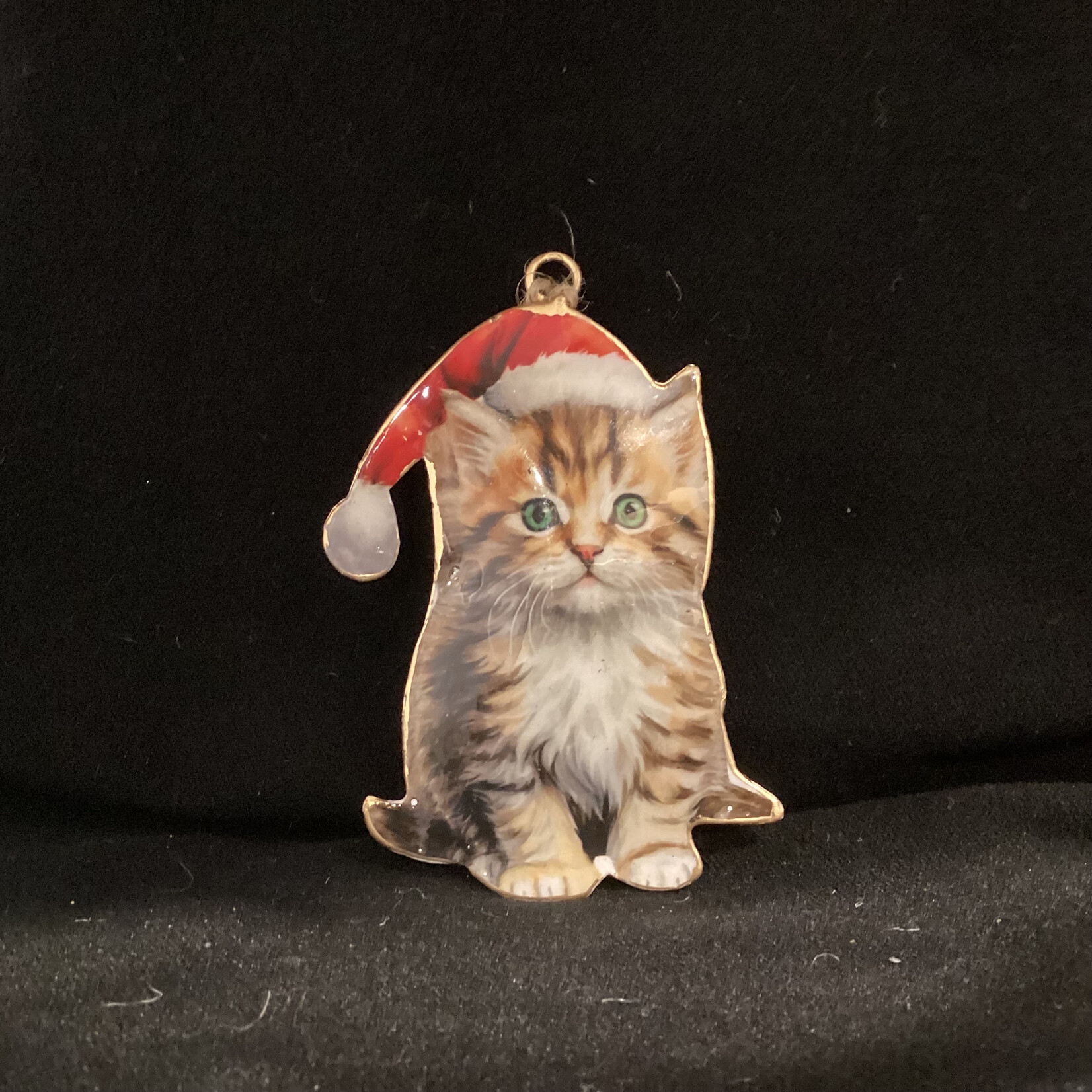 Metal Kitten w/Santa Hat Orn