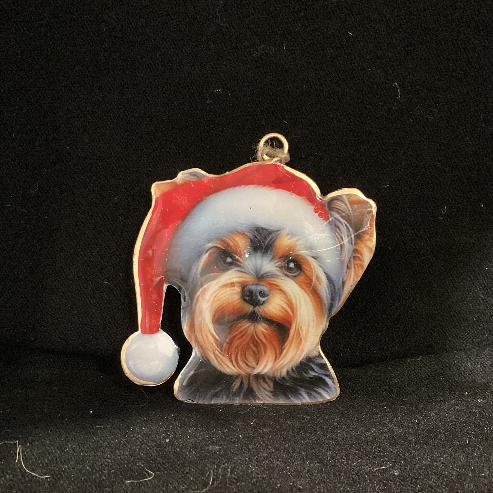 Metal Yorkie w/Santa Hat Orn