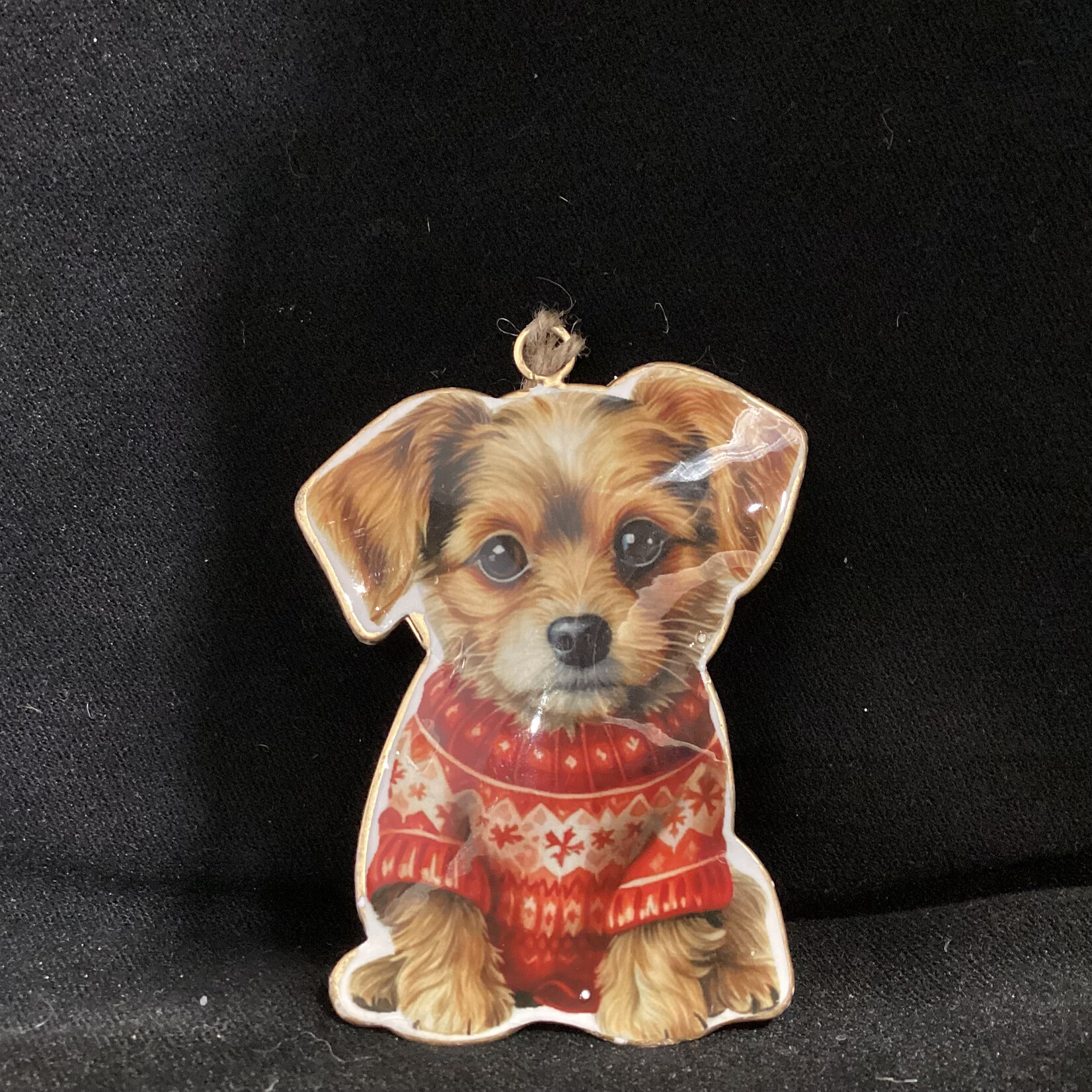 Metal Dog in Sweater Orn