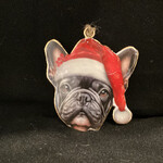 **Metal Frenchie w/Santa Hat Orn