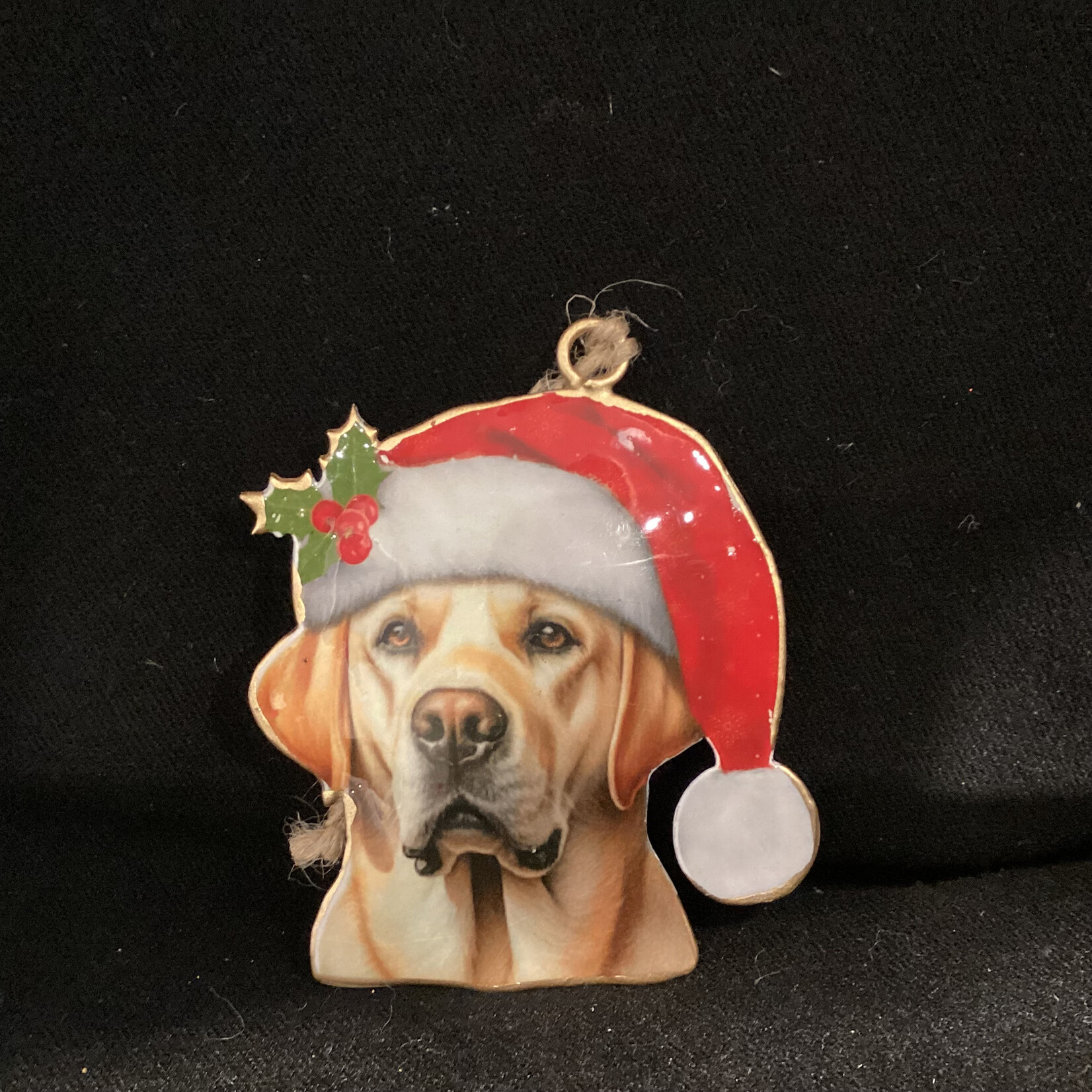 Metal Yellow Lab w/Santa Hat Orn