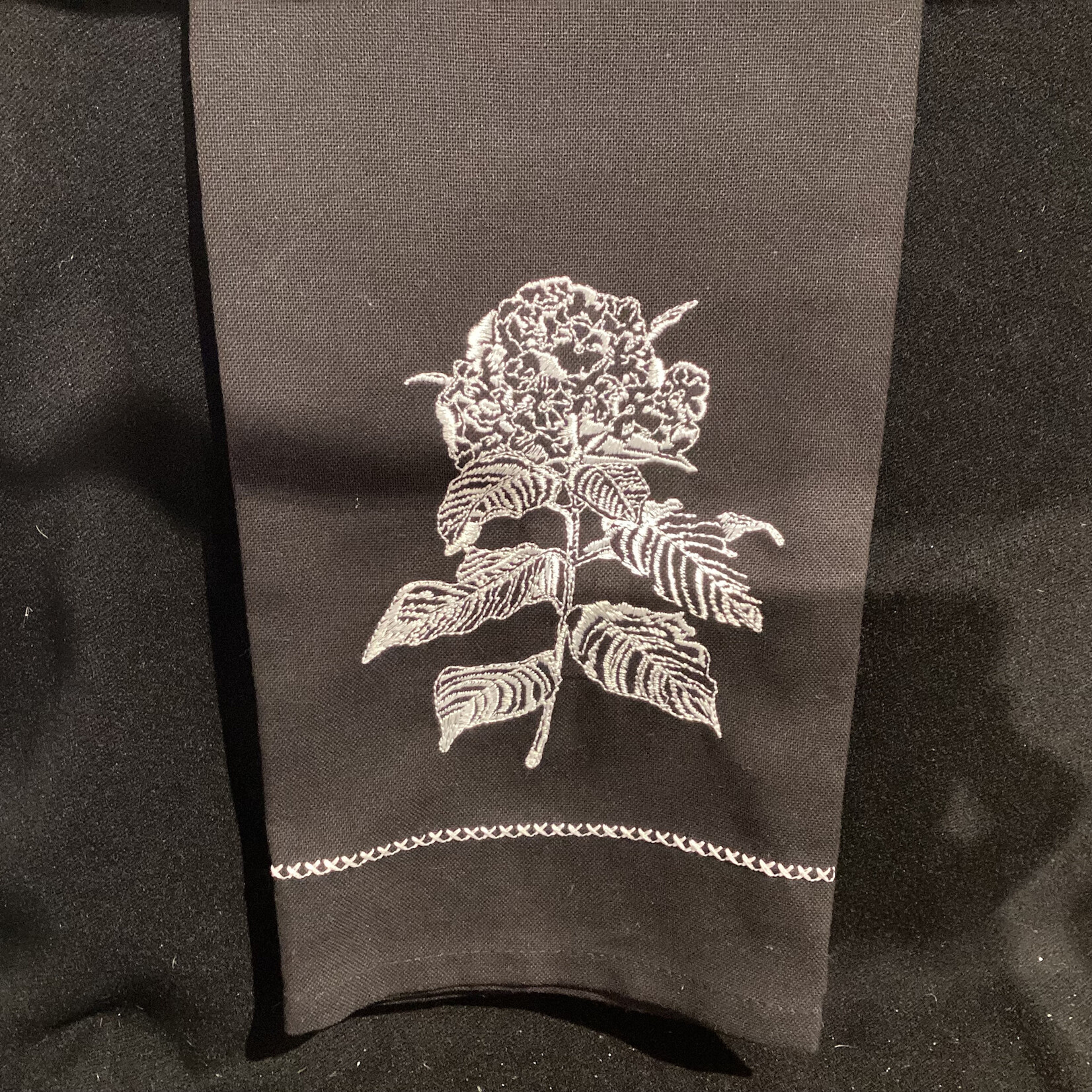 Hydrangea Embroidered Tea Towel