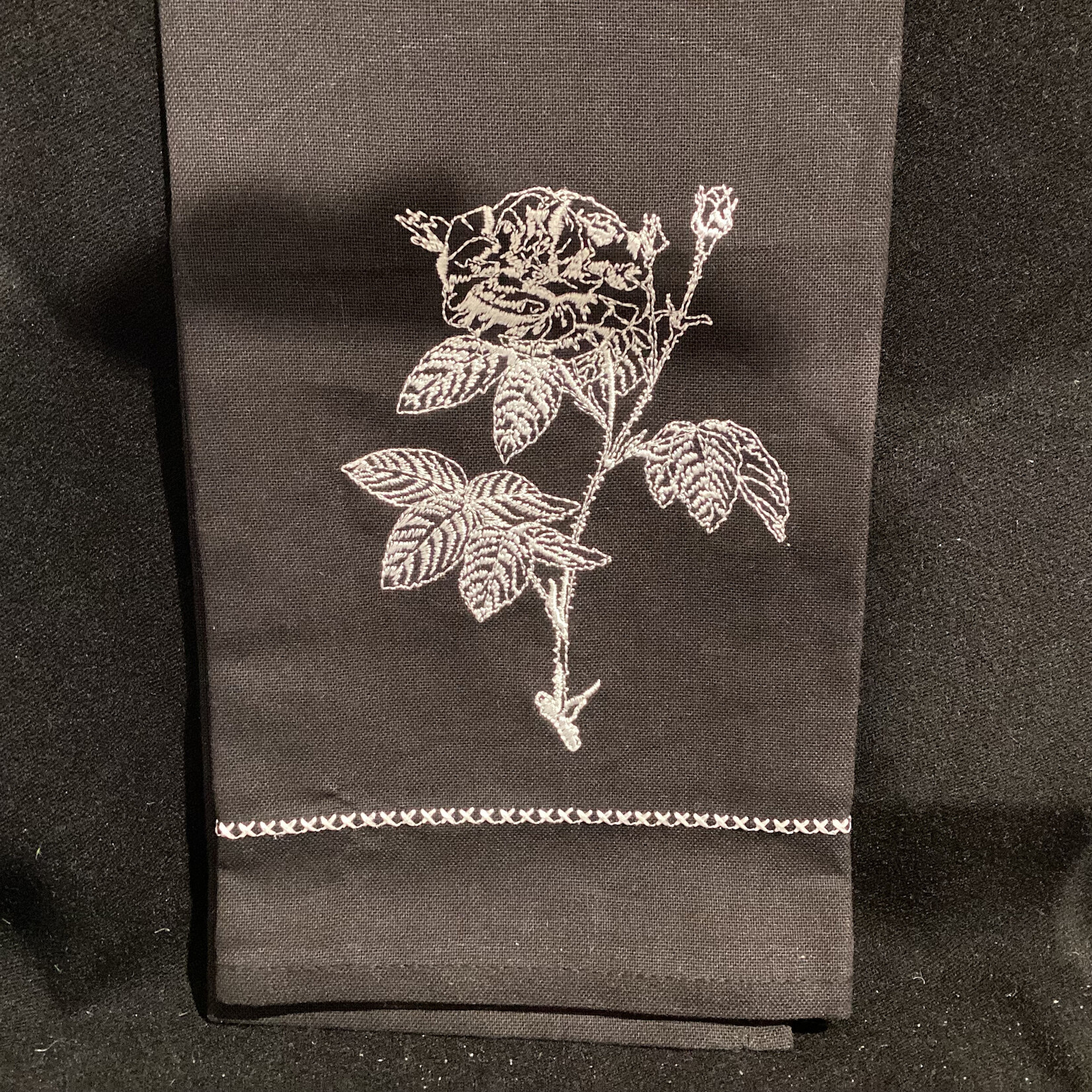 Rose Embroidered Tea Towel