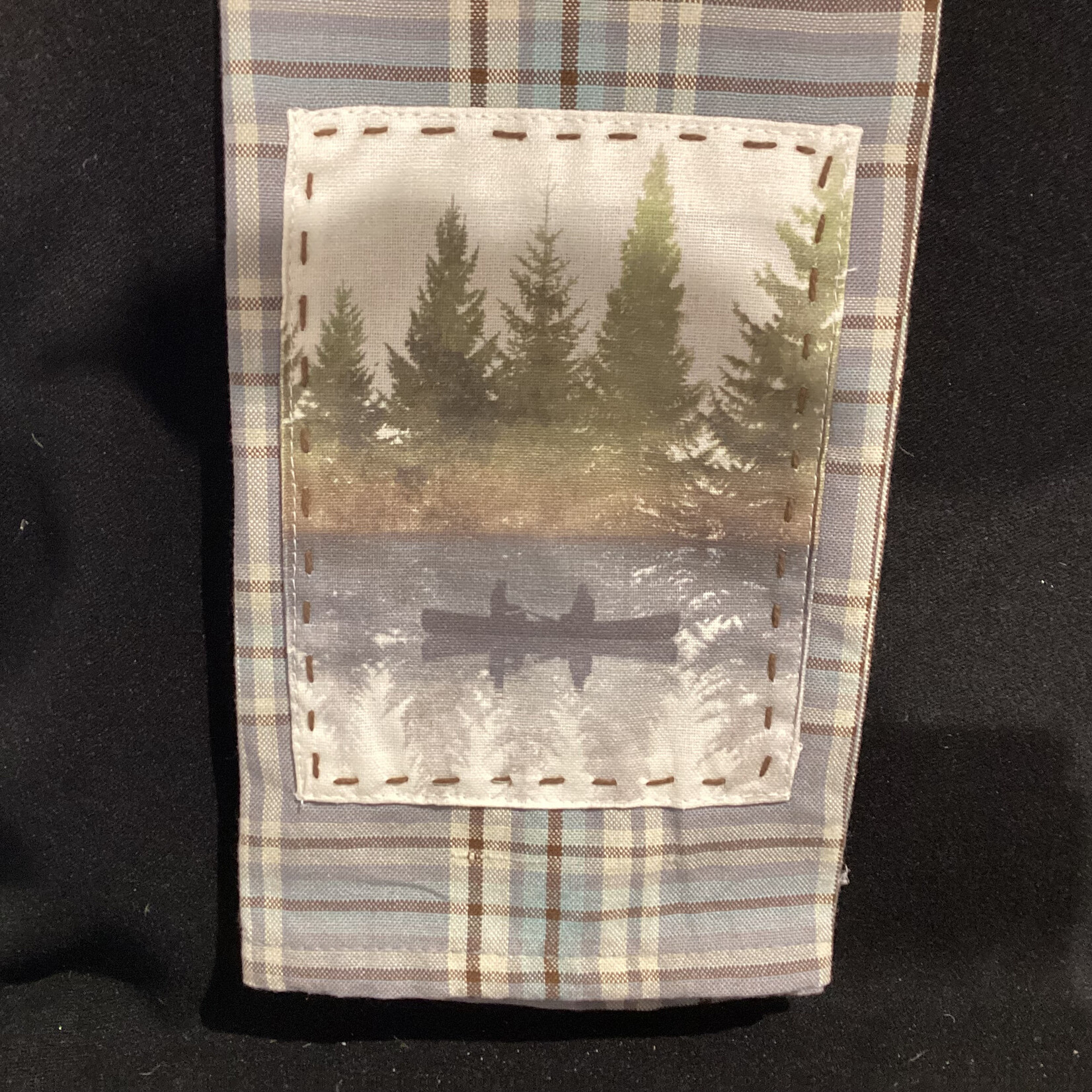 **Canoe Silhouette Plaid Tea Towel