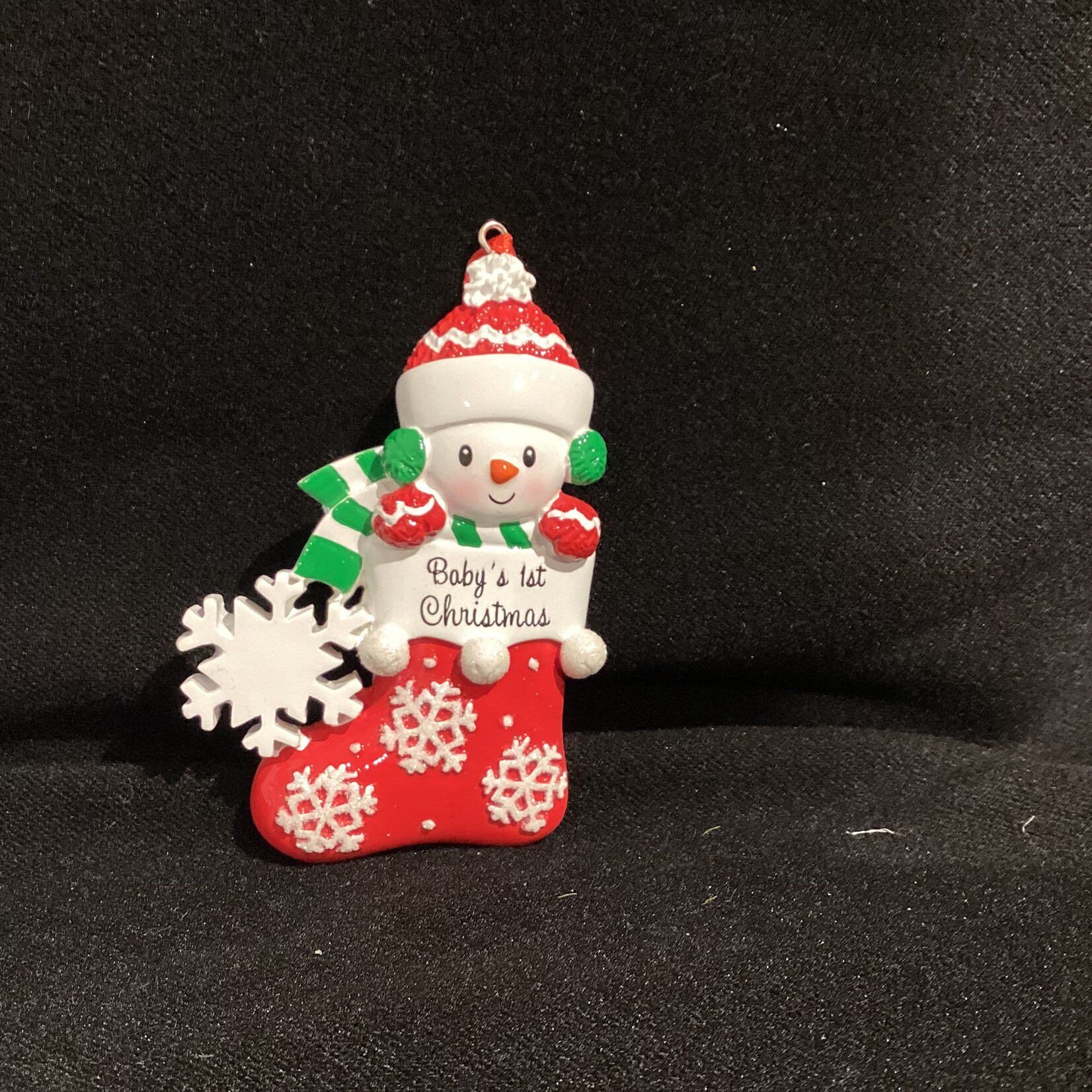 Baby Snowflake Stocking Orn - Red