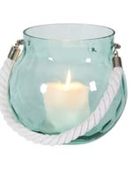 *Trq Glass Lantern w/Wht Rope-Candym