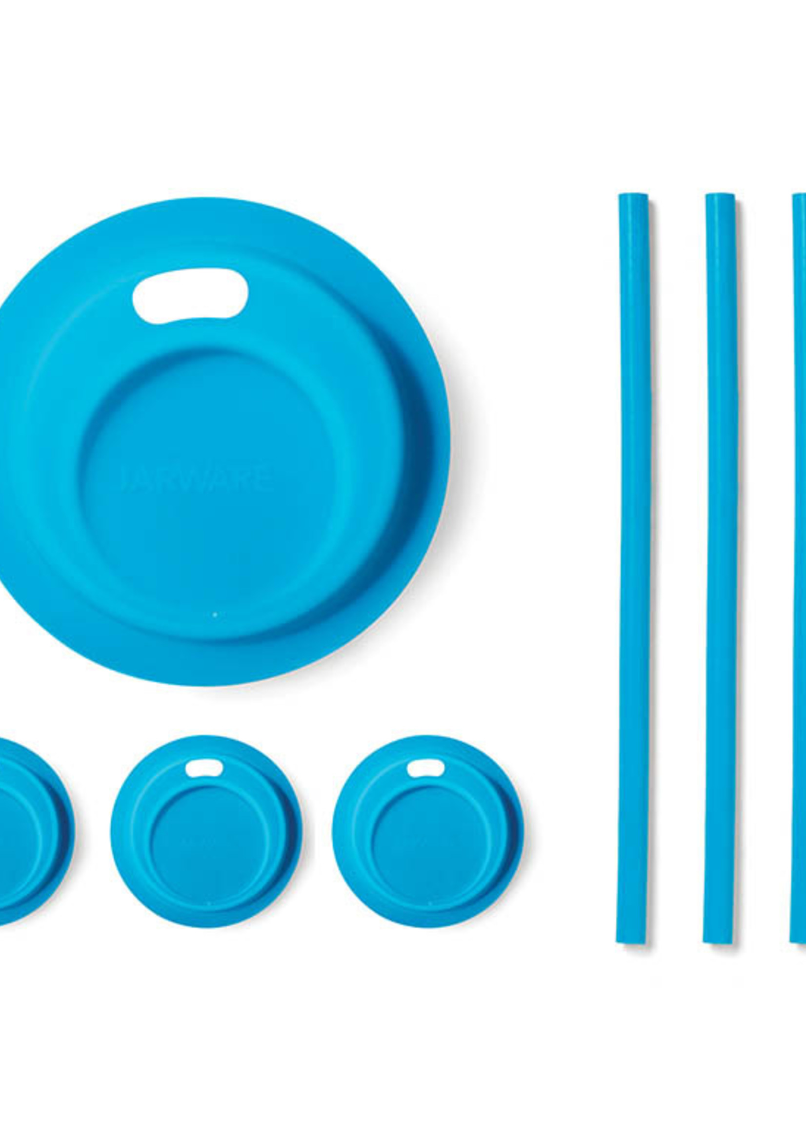 *s/4 Blue Silicone Drink Lids w/Straws Jarware-Foxrun