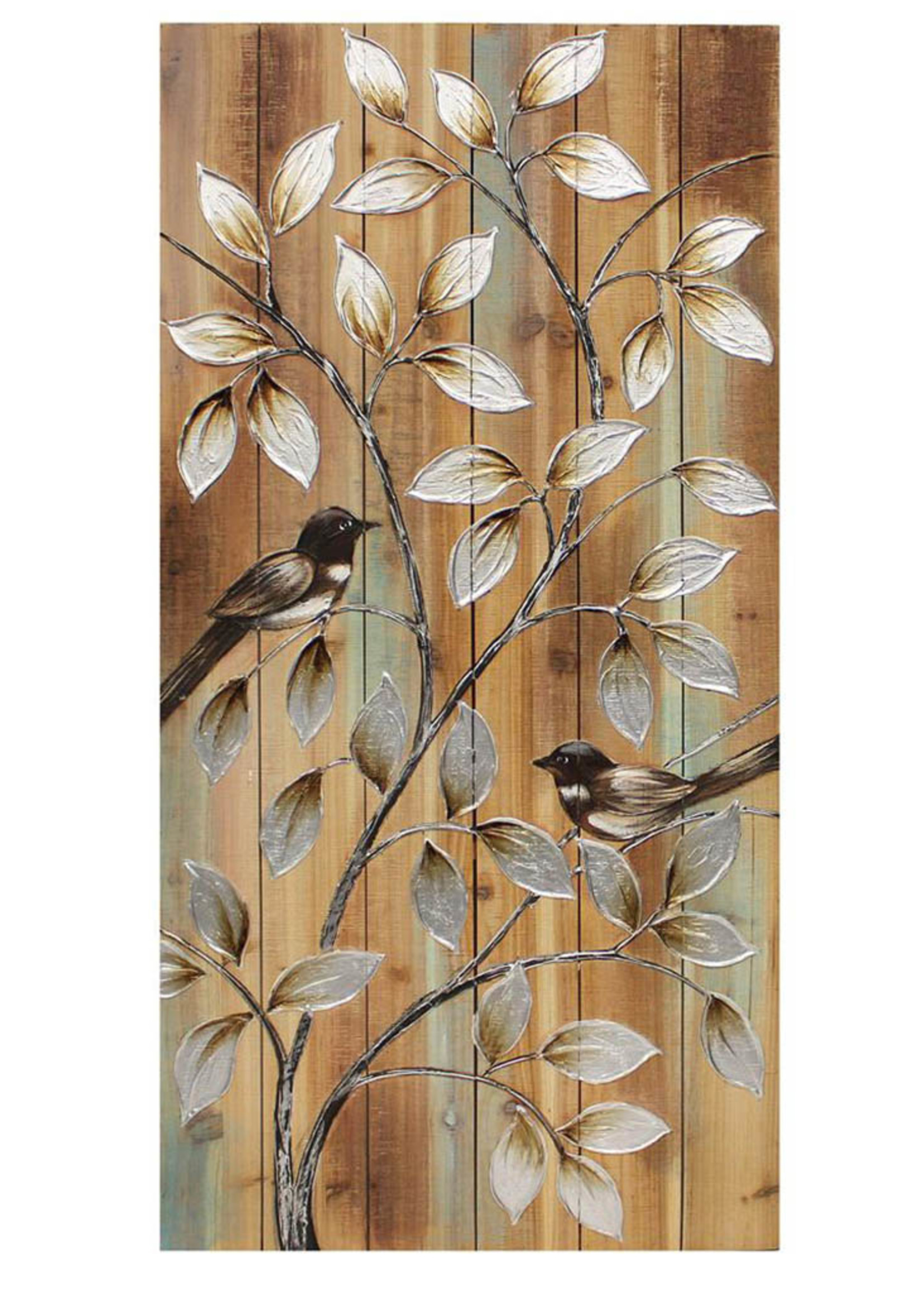 *24x47" Birds in Tree Wdn Slat Painting-Splash